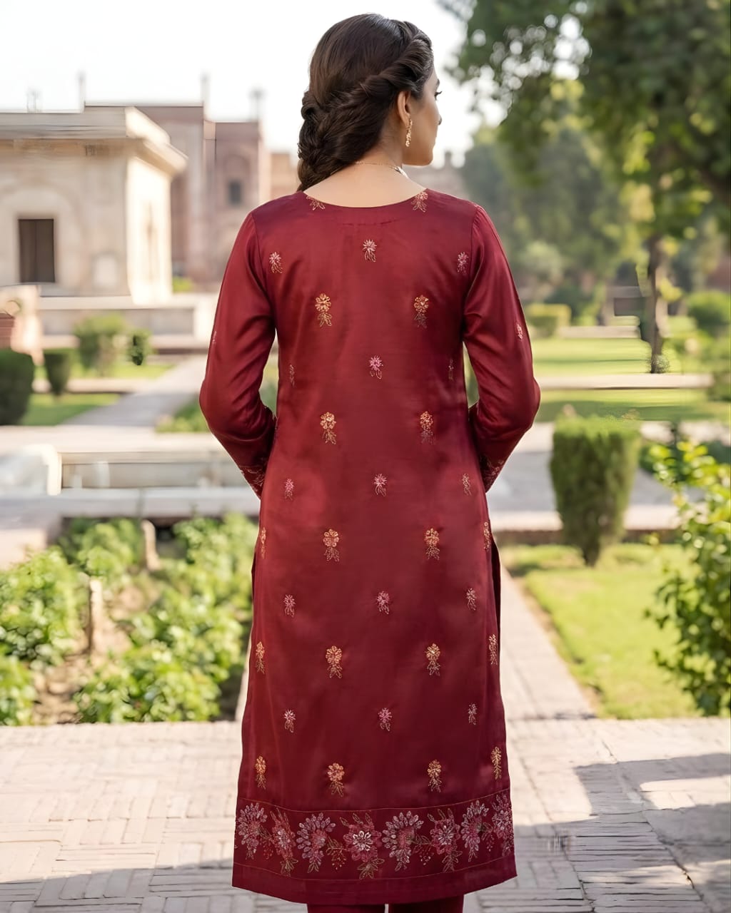 Peach Dhank Mahroon UNSTITCHED