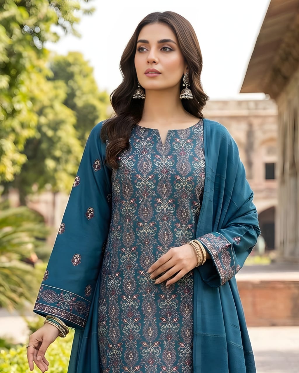 BAREEZE PEACH DHANK UNSTITCHED