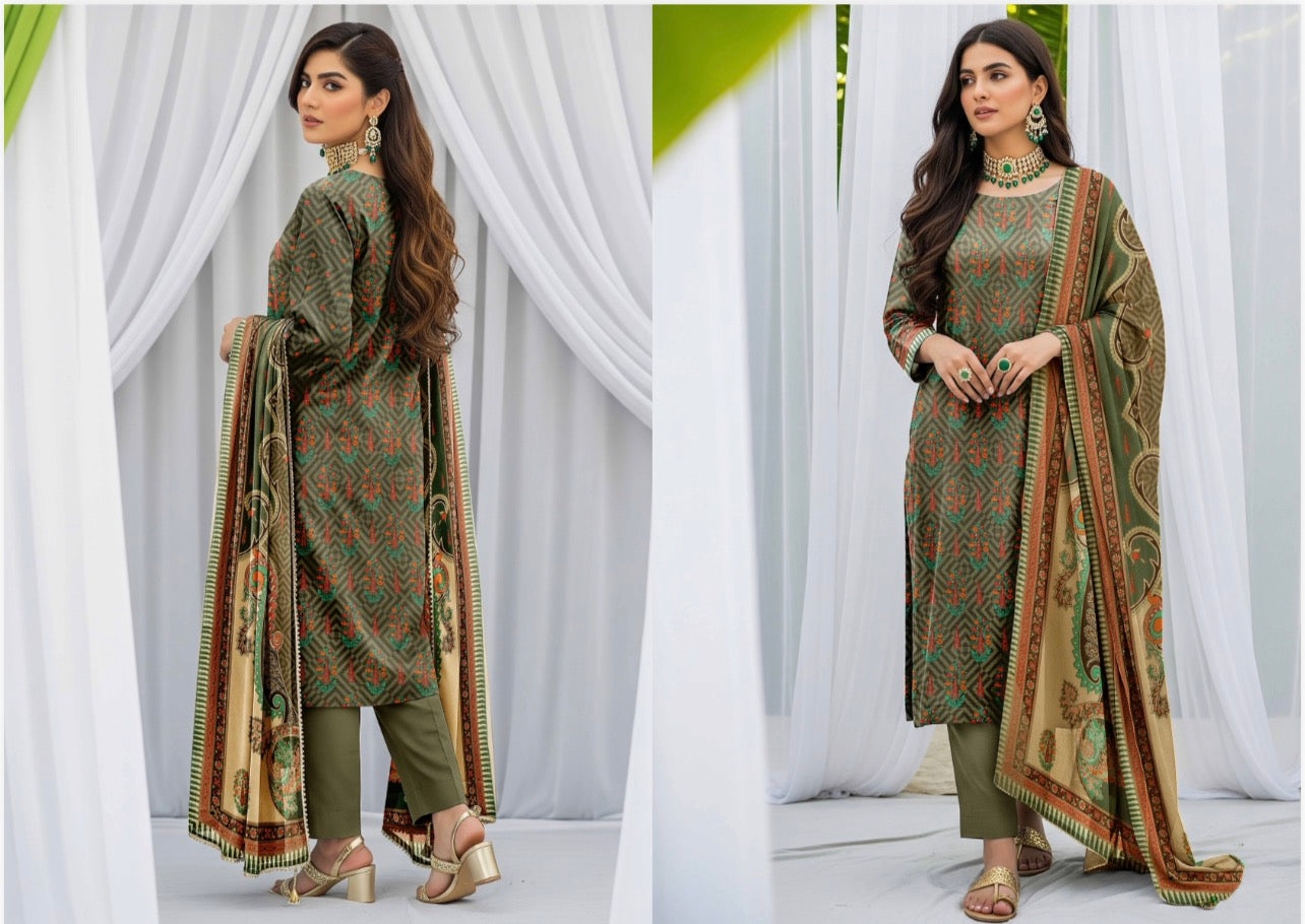 3PC Printed Allover Lawn