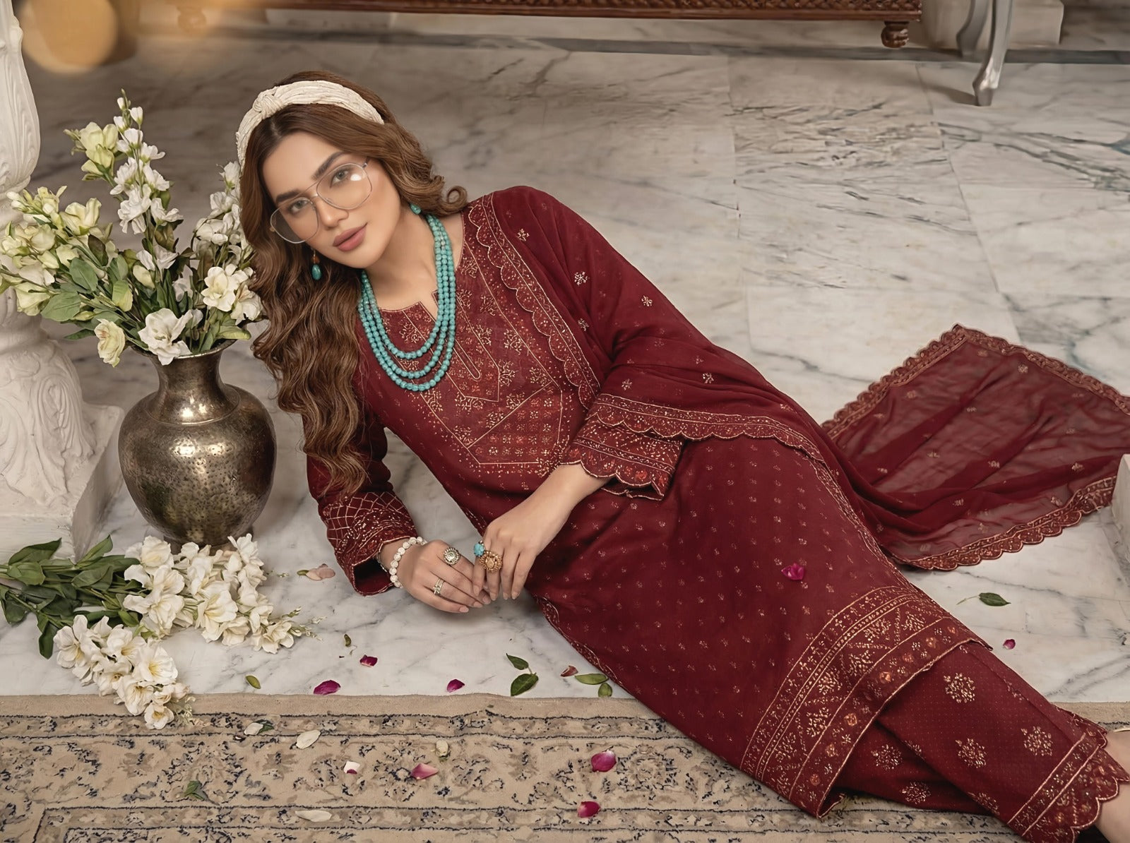 3PC Luxury Barosha EMB Lawn With Bamber EMB Dupatta
