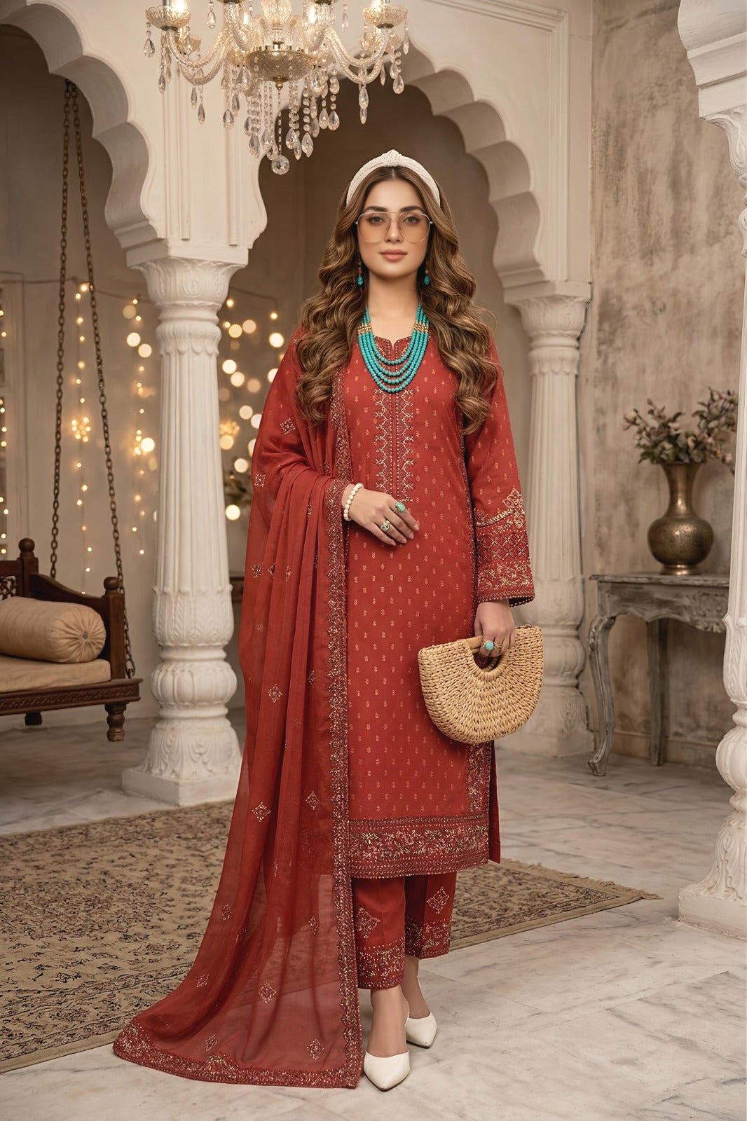 3PC Luxury Barosha EMB Lawn With Bamber EMB Dupatta