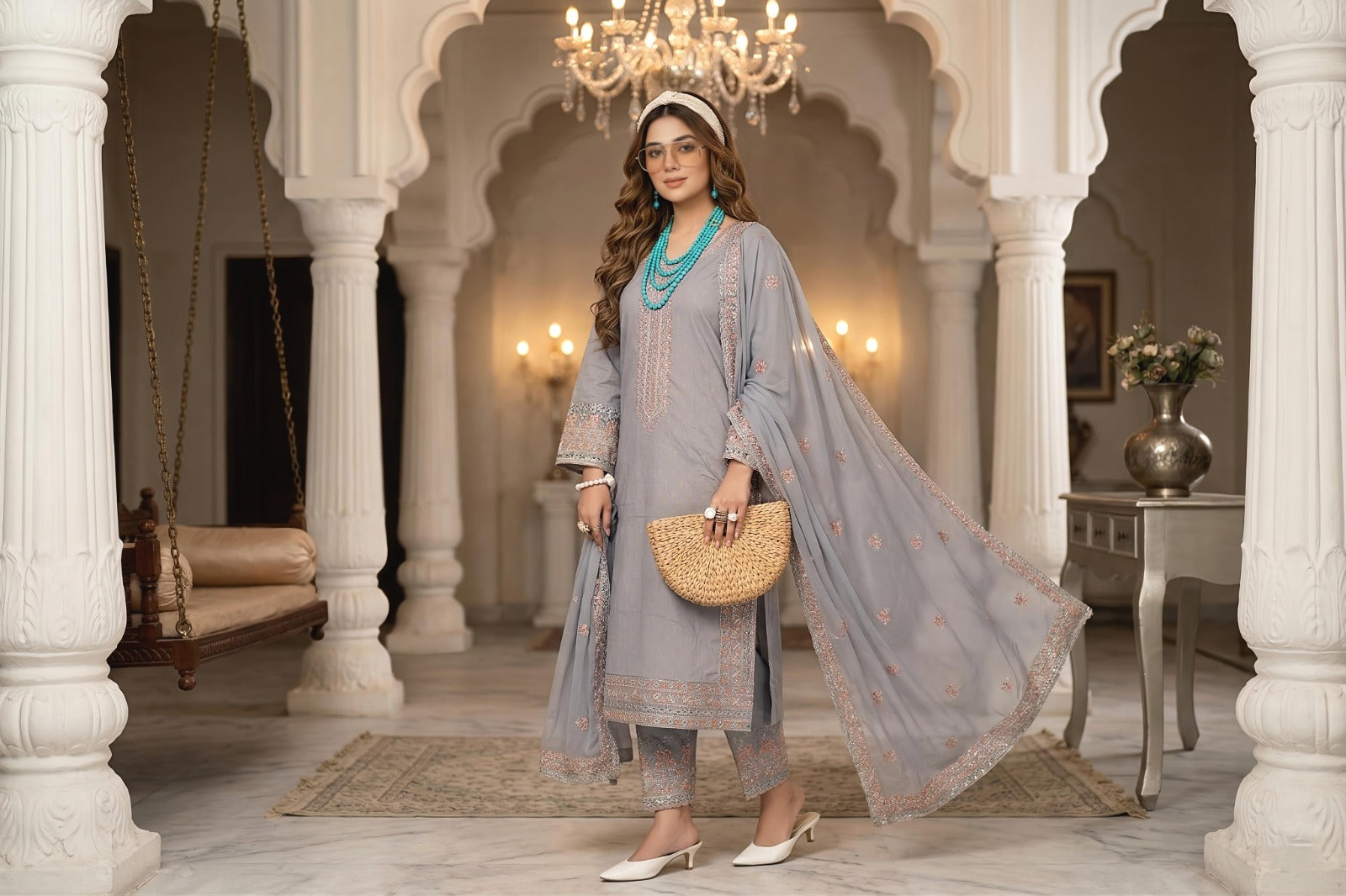 3PC Luxury Barosha EMB Lawn With Bamber EMB Dupatta