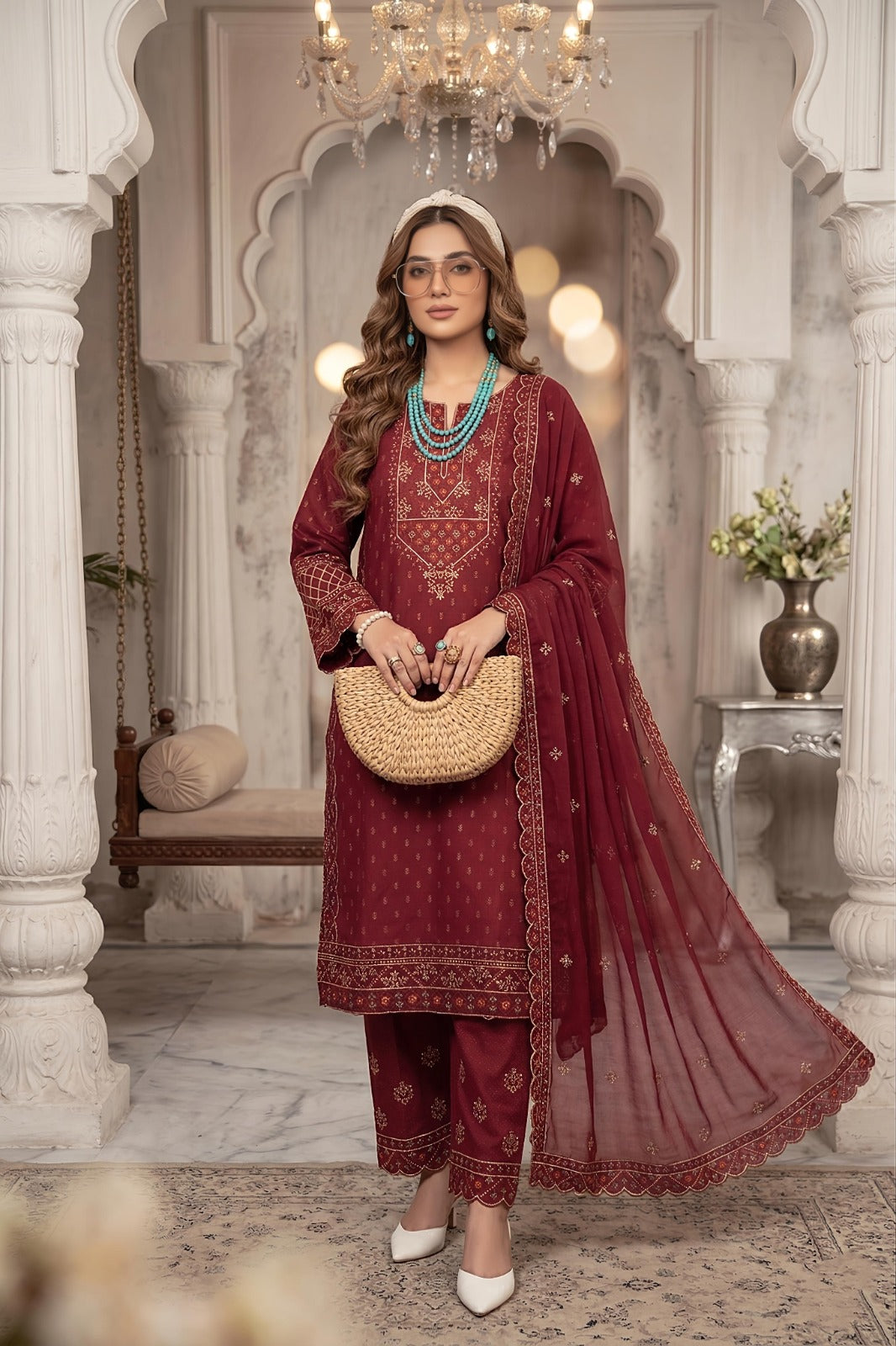 3PC Luxury Barosha EMB Lawn With Bamber EMB Dupatta