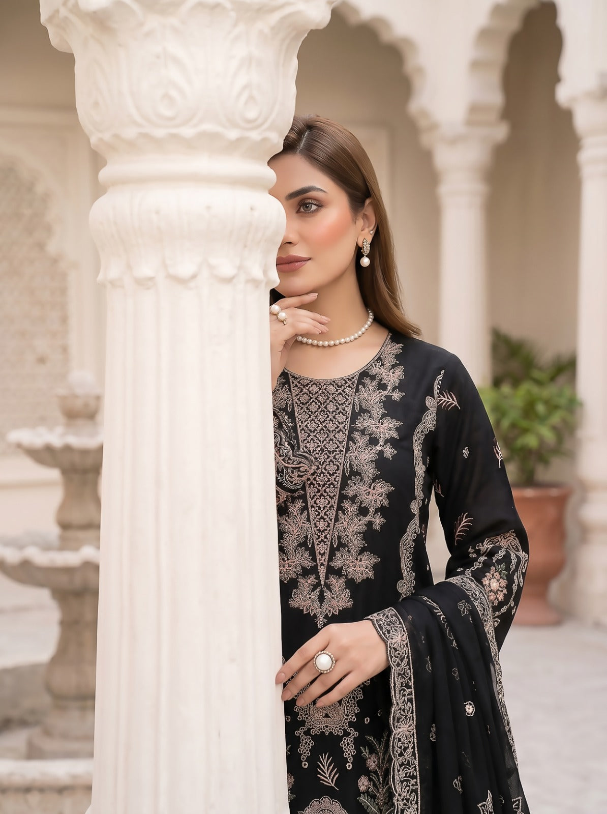 Morning Show 3PC Embroidery Lawn With Bamber Dupatta