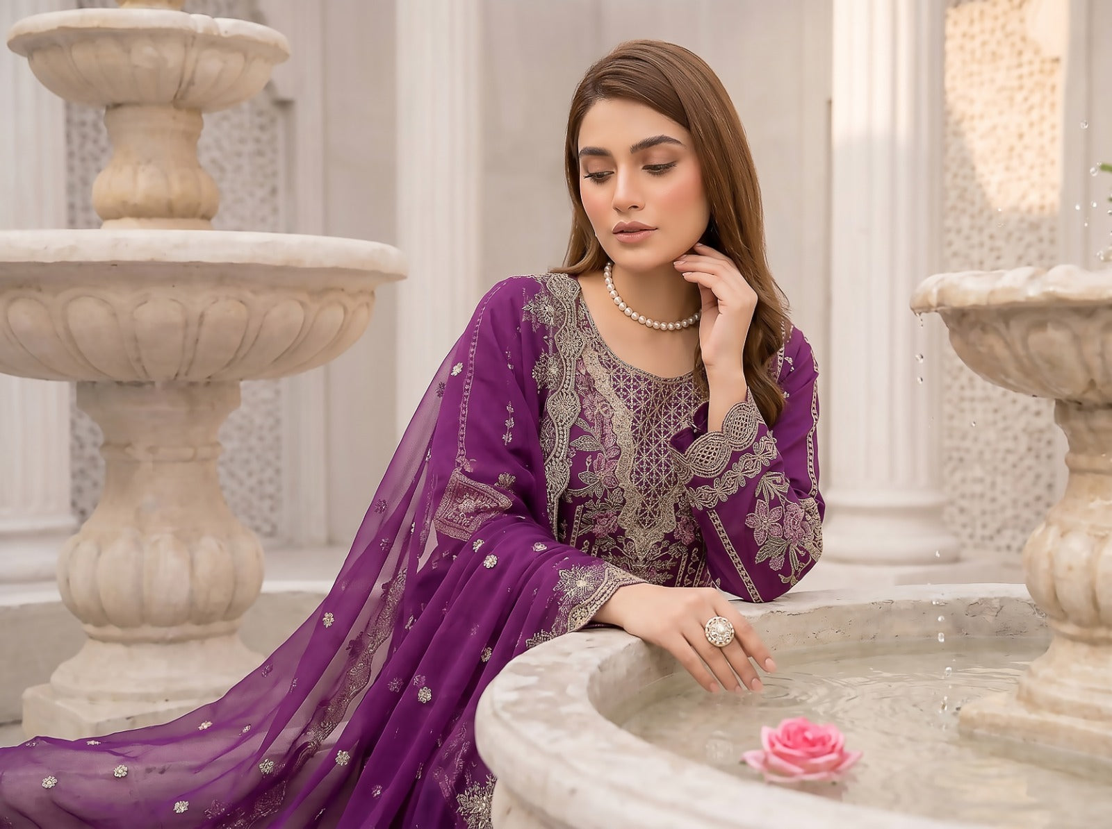 Morning Show 3PC Embroidery Lawn With Bamber Dupatta