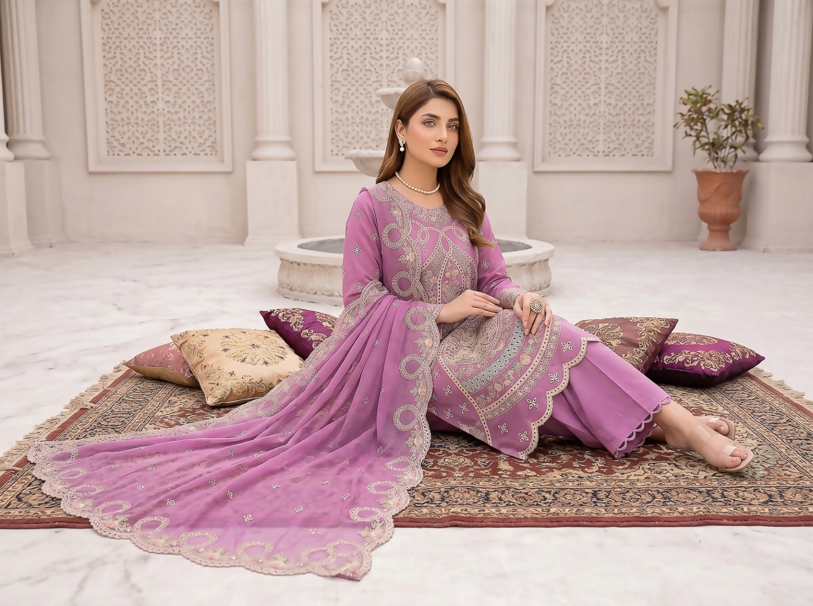 Morning Show 3PC Embroidery Lawn With Bamber Dupatta