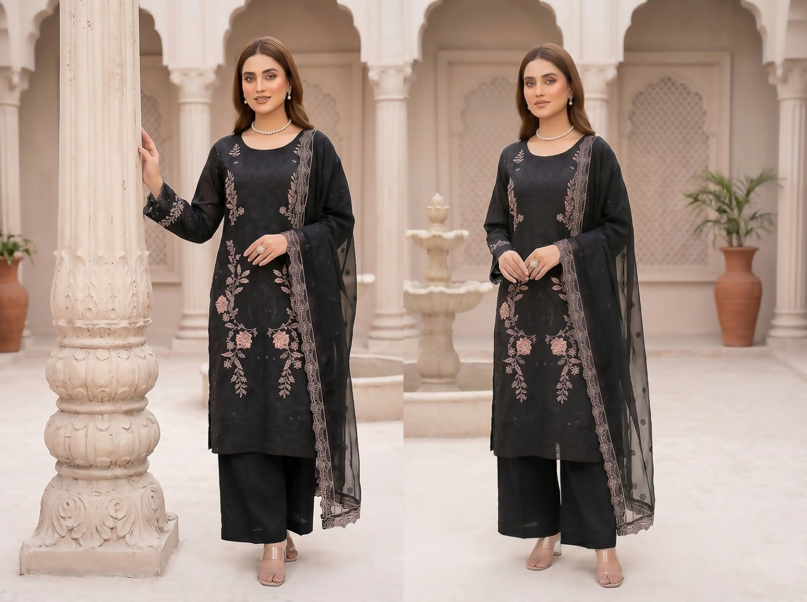Morning Show 3PC Embroidery Lawn With Bamber Dupatta