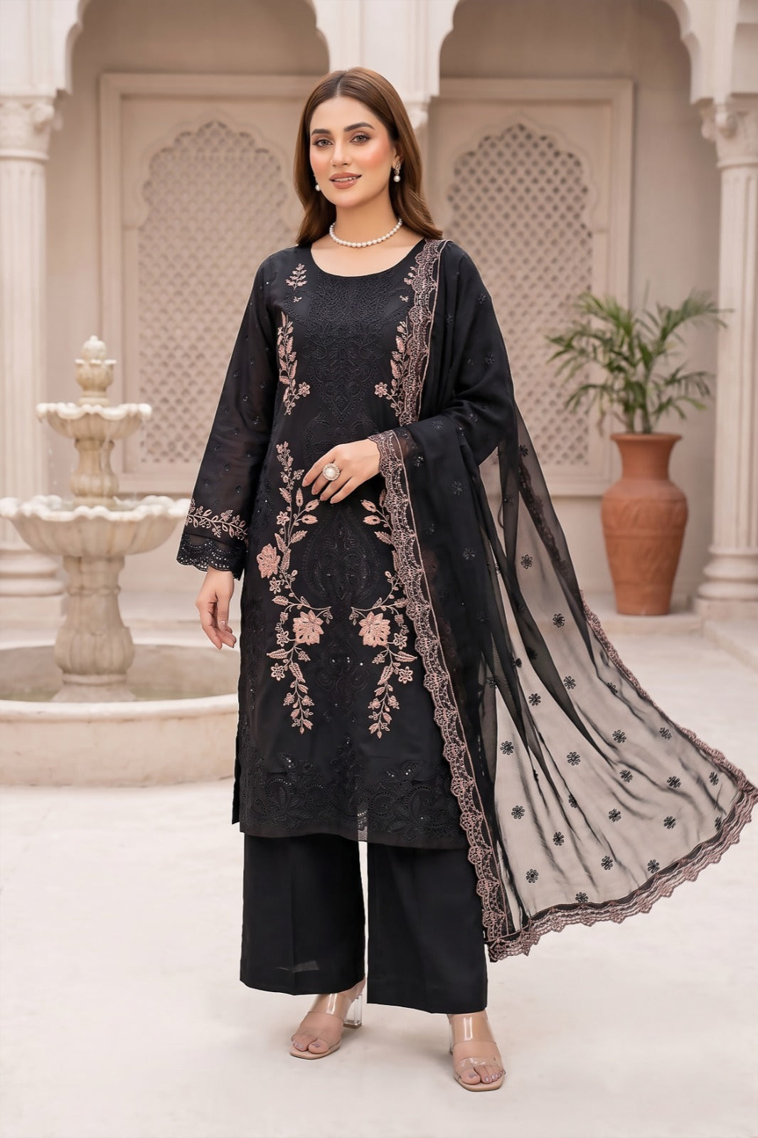 Morning Show 3PC Embroidery Lawn With Bamber Dupatta