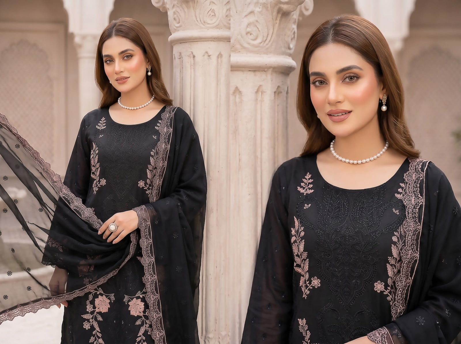 Morning Show 3PC Embroidery Lawn With Bamber Dupatta