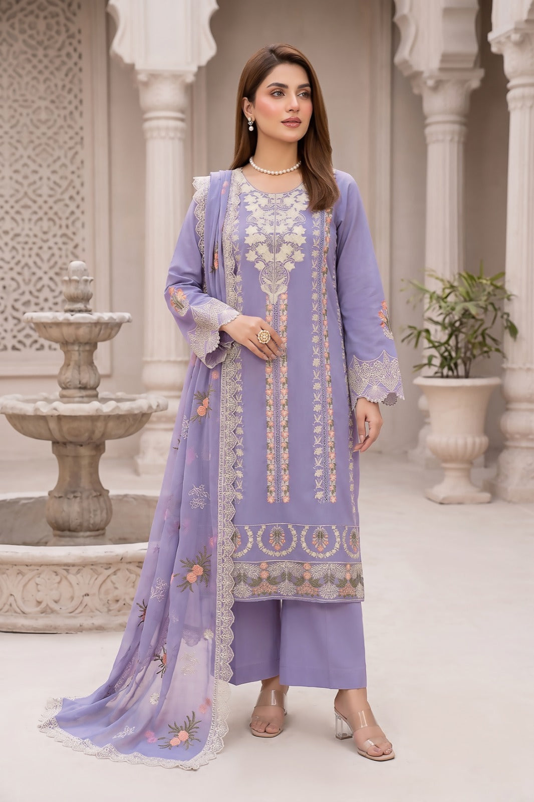 Morning Show 3PC Embroidery Lawn With Bamber Dupatta