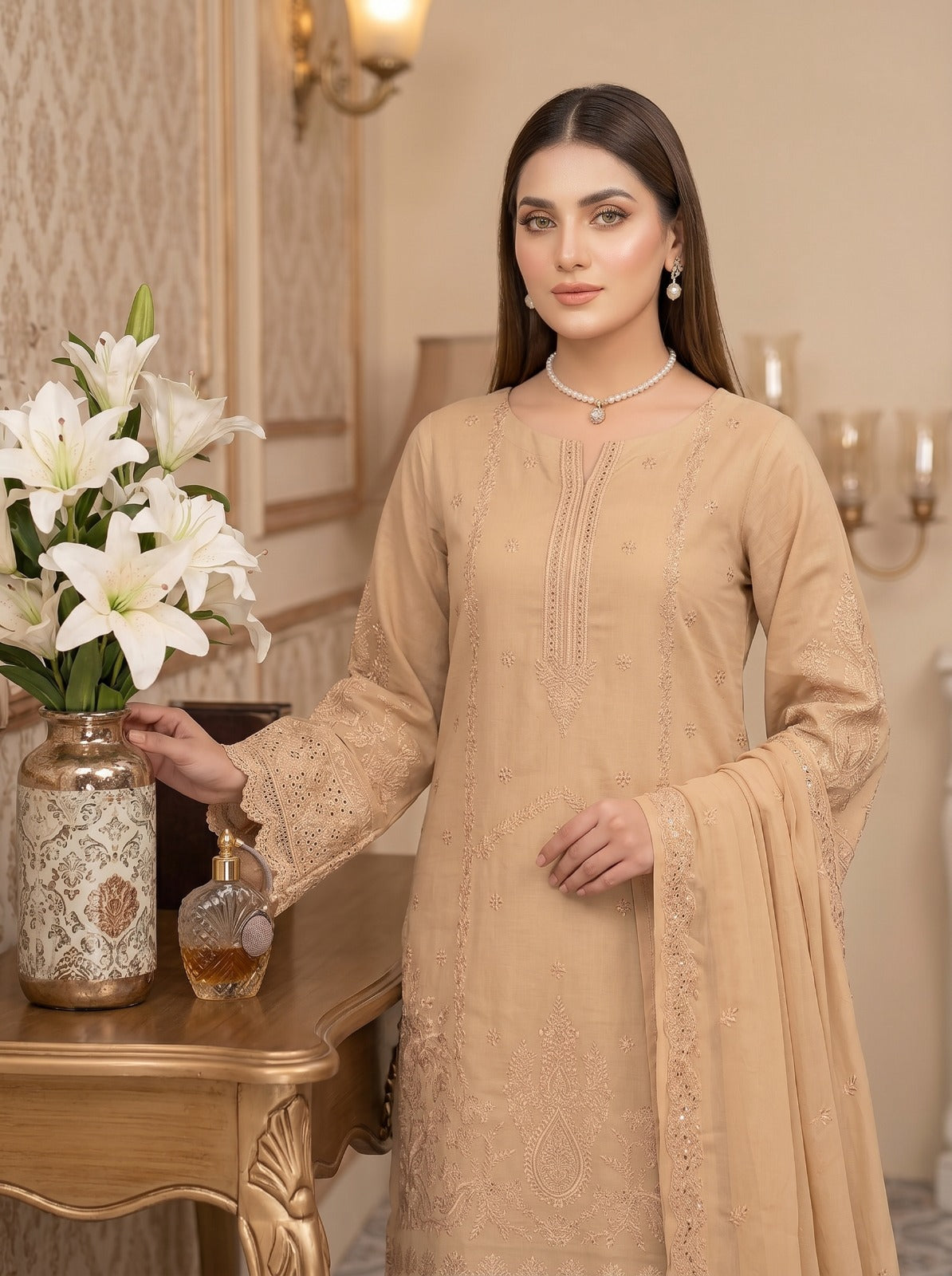 3PC Embroidery Lawn With Voil Emb Dupatta