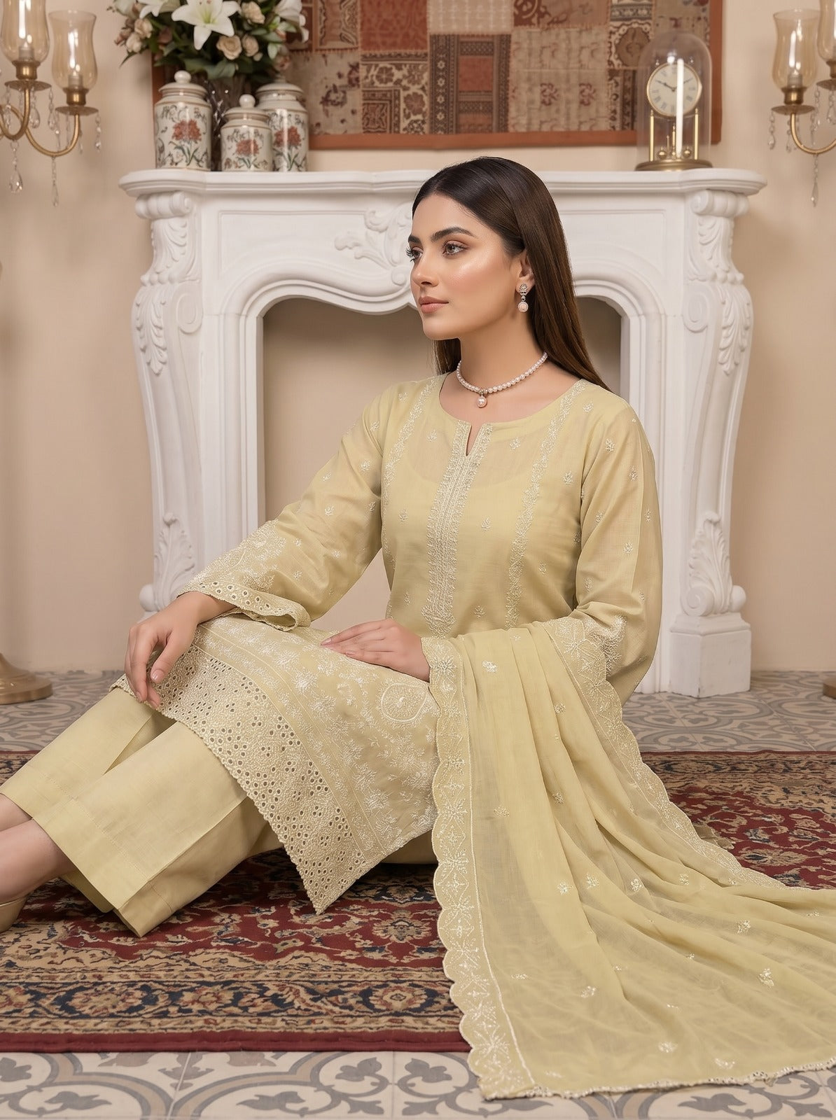 3PC Embroidery Lawn With Voil Emb Dupatta