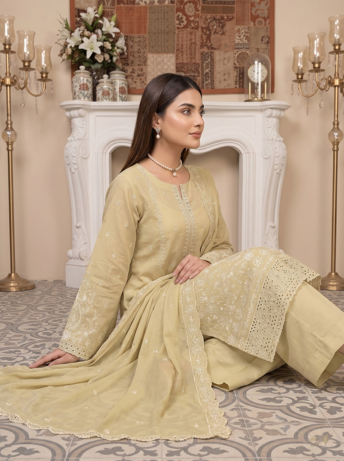 3PC Embroidery Lawn With Voil Emb Dupatta