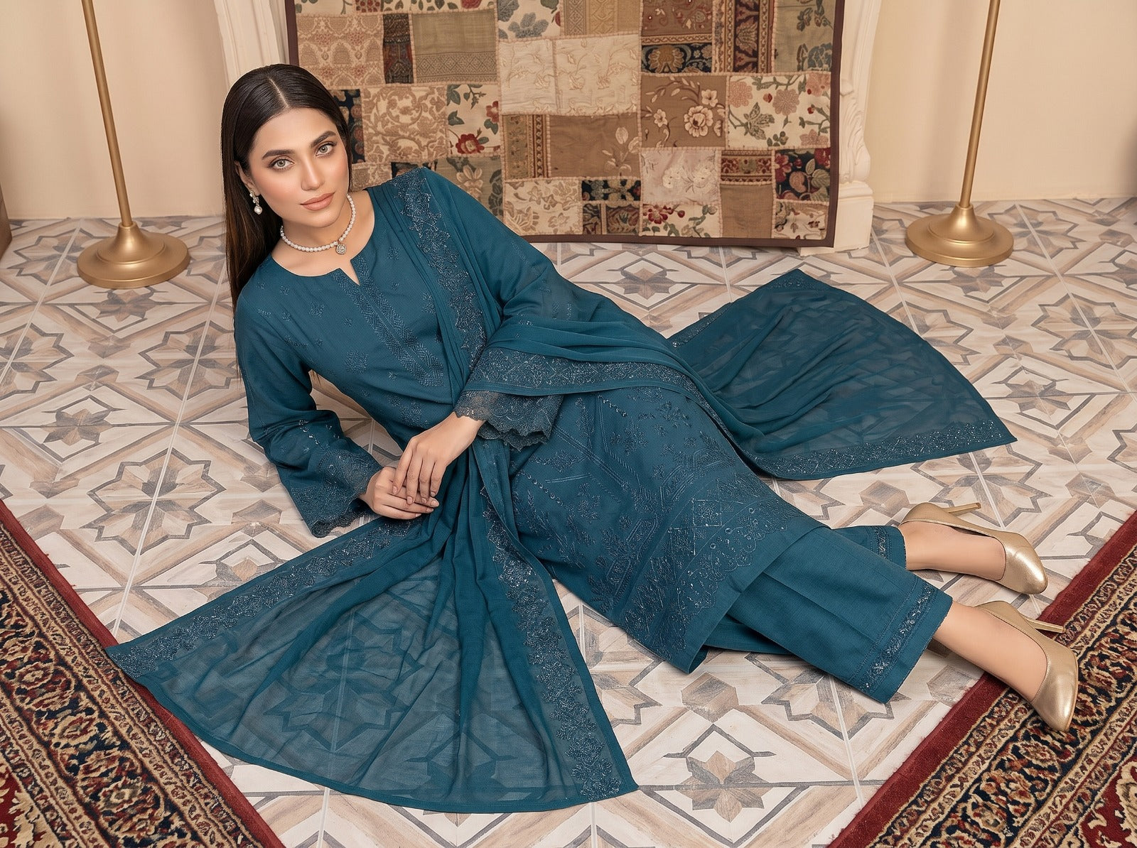 3PC Embroidery Lawn With Voil Emb Dupatta