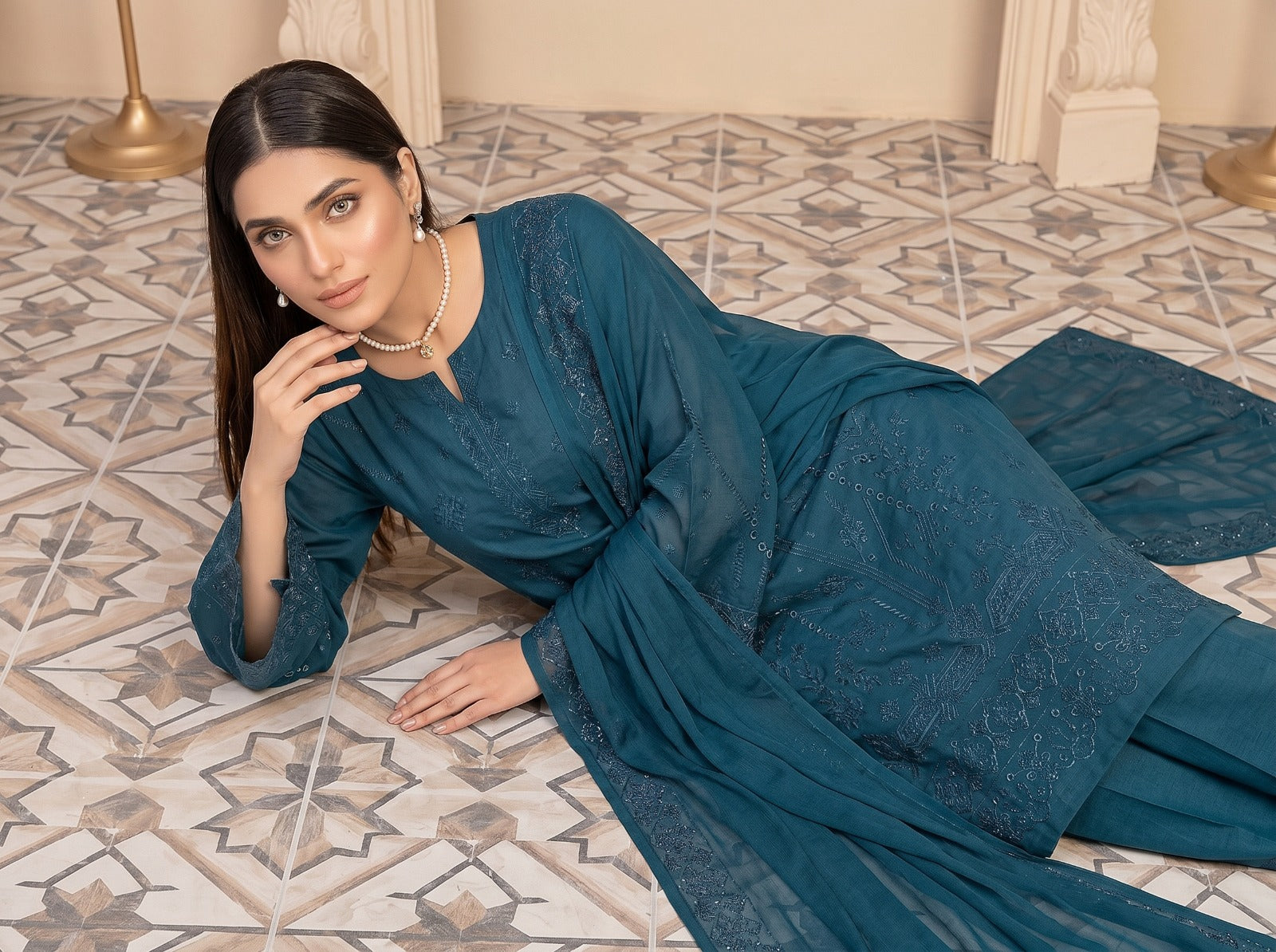 3PC Embroidery Lawn With Voil Emb Dupatta