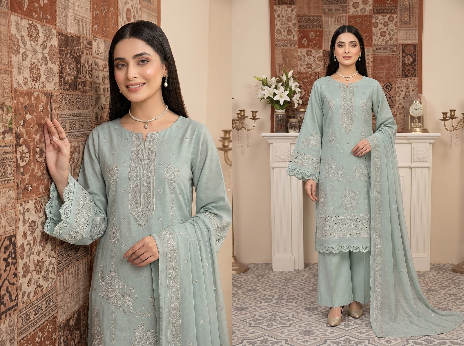 3PC Embroidery Lawn With Voil Emb Dupatta