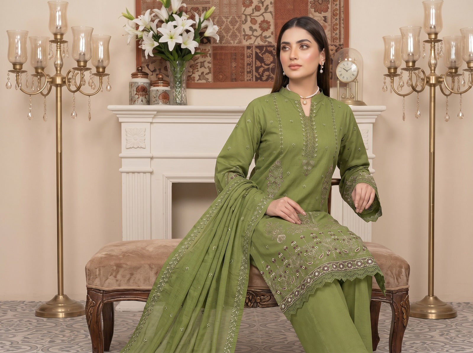 3PC Embroidery Lawn With Voil Emb Dupatta