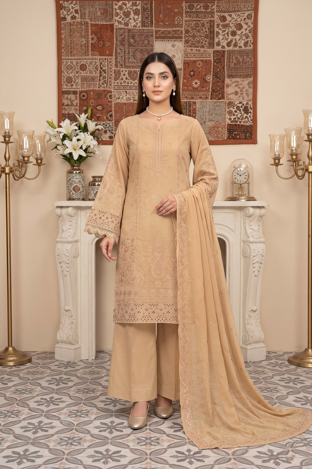 3PC Embroidery Lawn With Voil Emb Dupatta