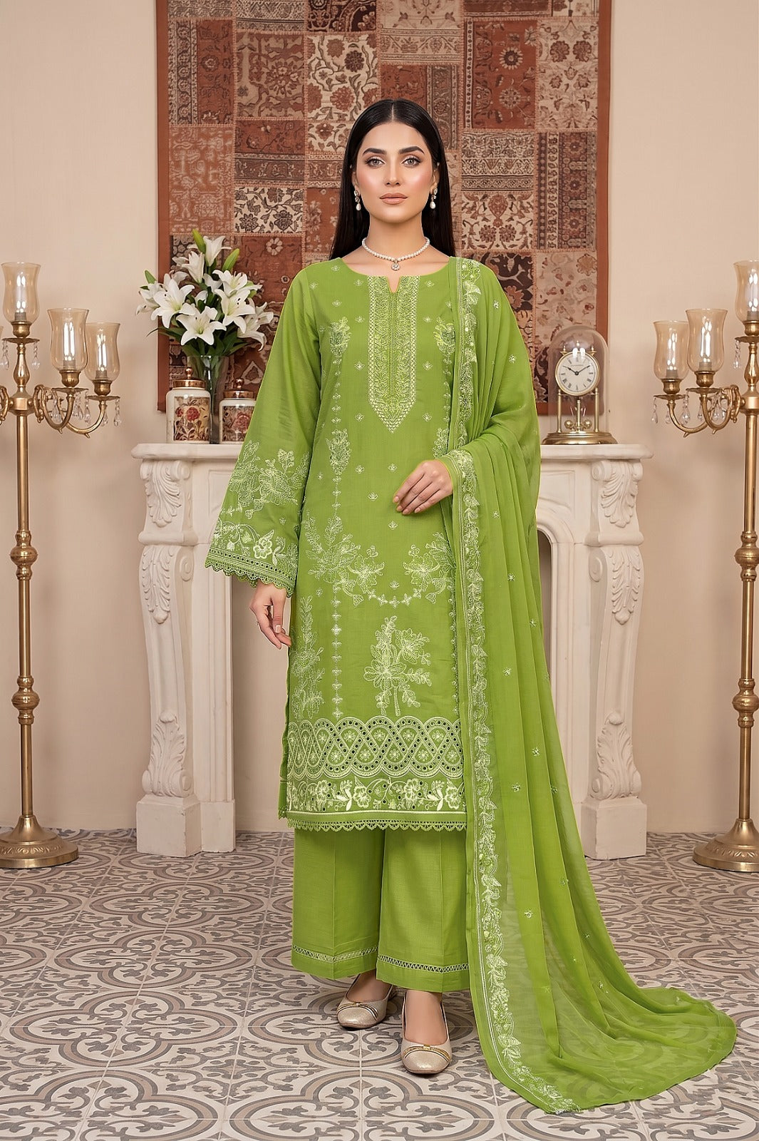 3PC Embroidery Lawn With Voil Emb Dupatta