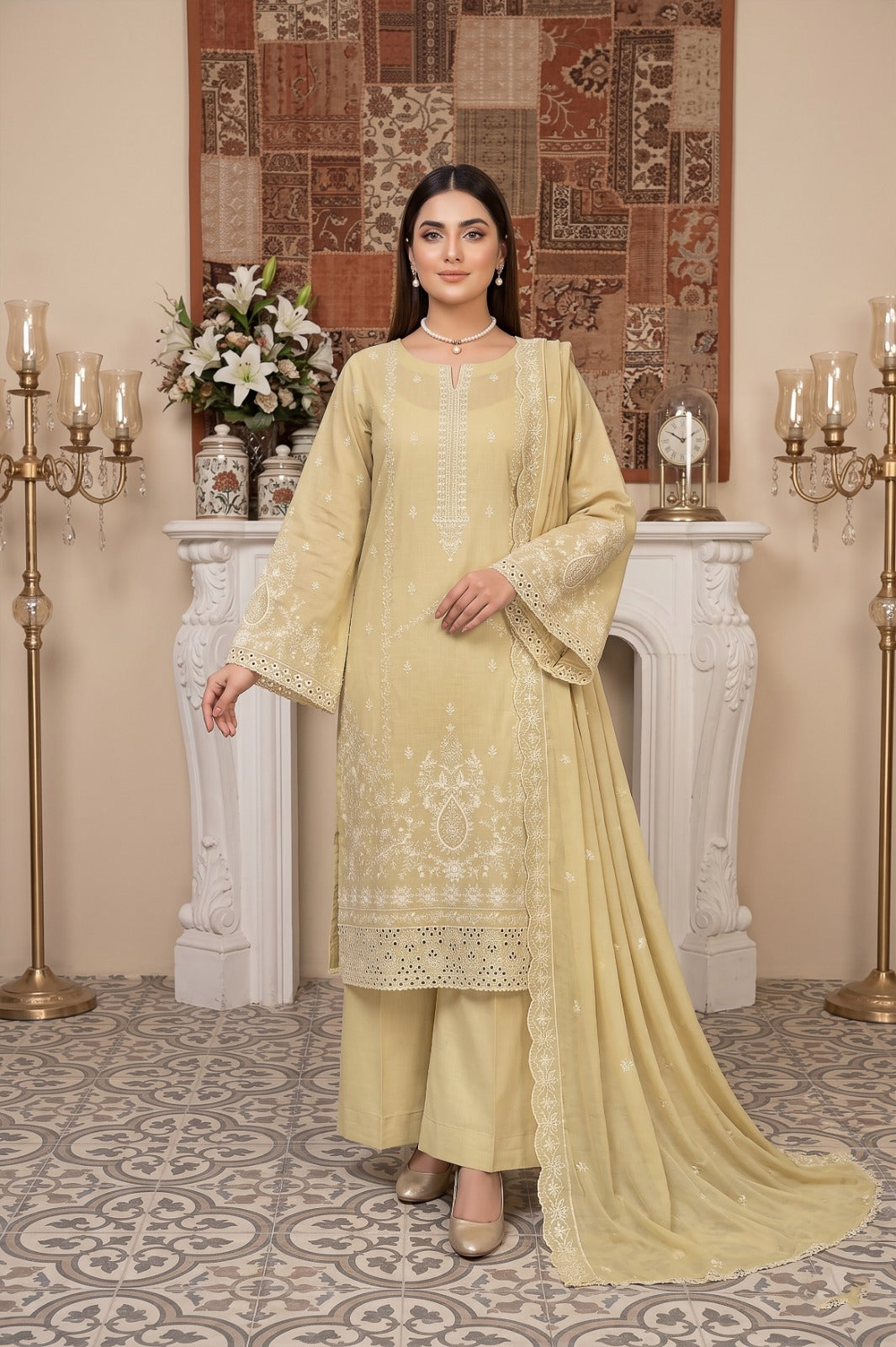 3PC Embroidery Lawn With Voil Emb Dupatta