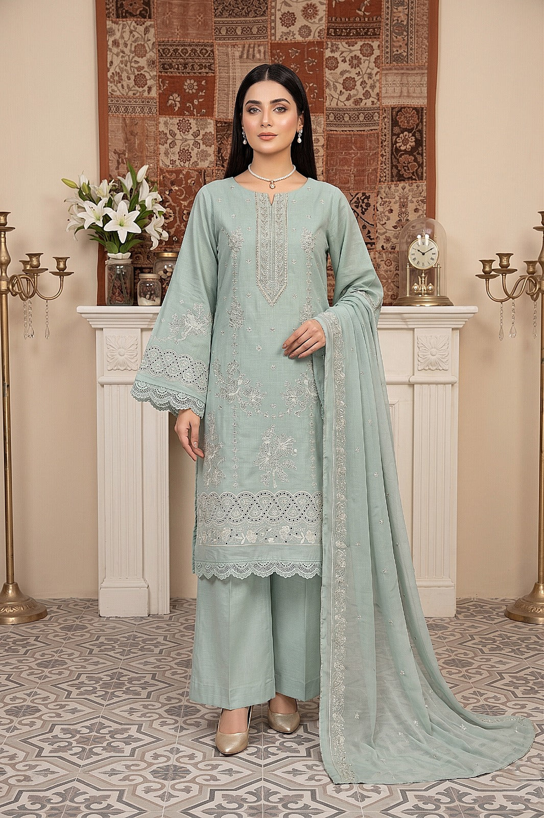 3PC Embroidery Lawn With Voil Emb Dupatta