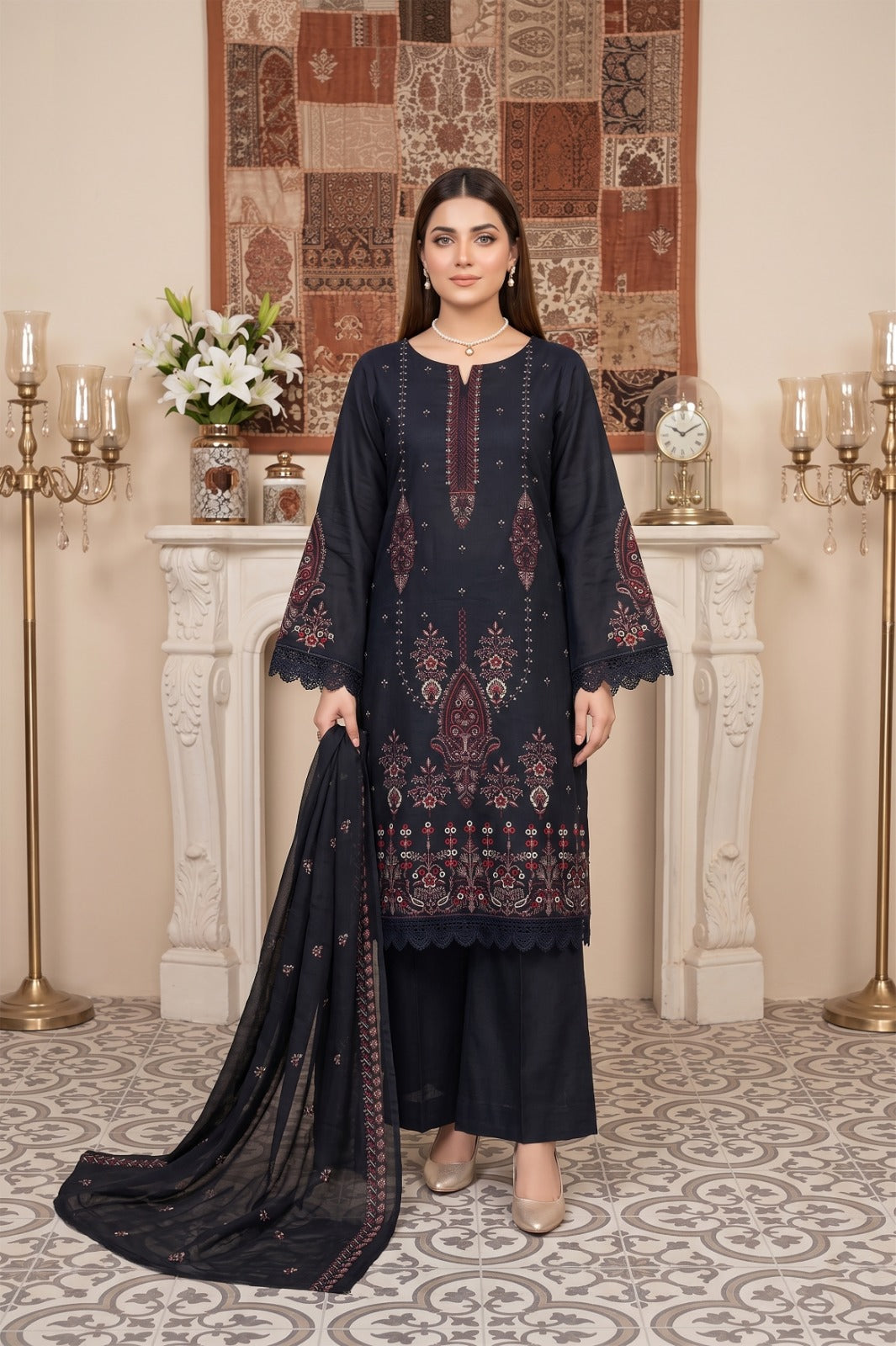 3PC Embroidery Lawn With Voil Emb Dupatta