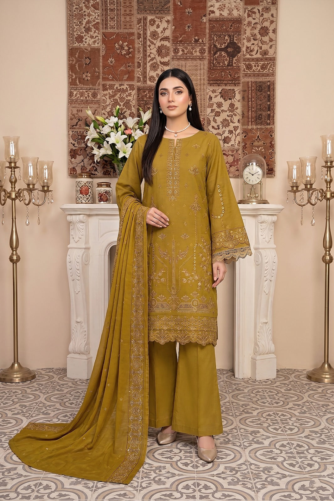 3PC Embroidery Lawn With Voil Emb Dupatta