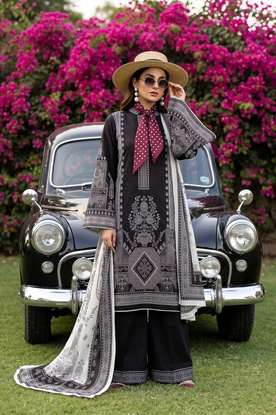 3PC Black Lawn Suit