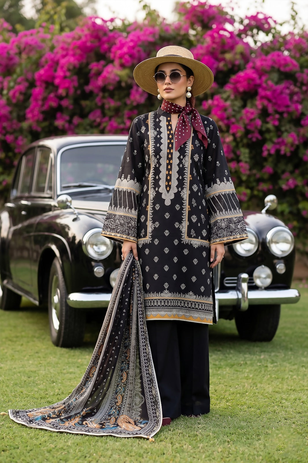 3PC Black Lawn Suit