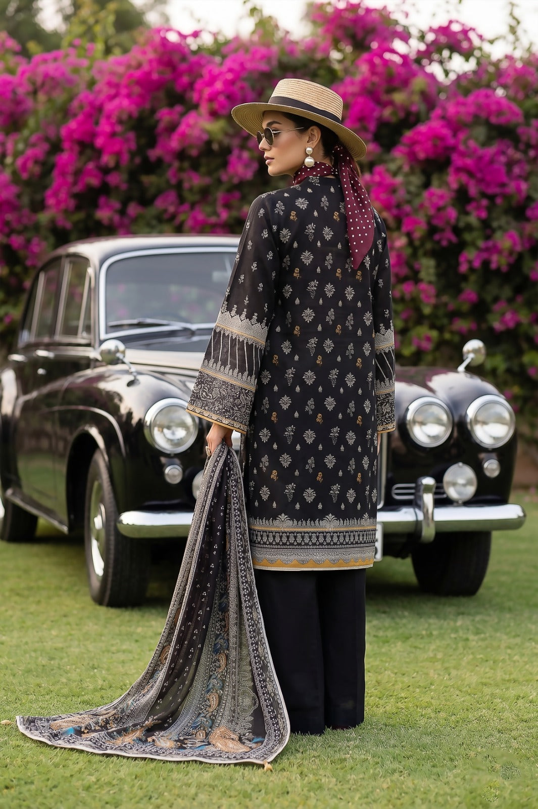 3PC Black Lawn Suit
