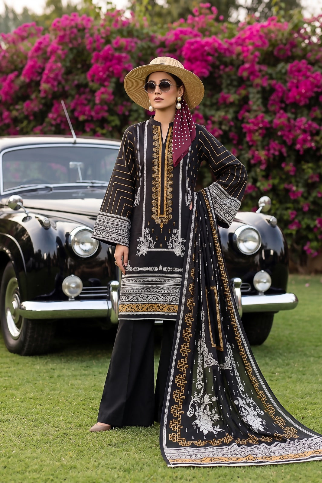 3PC Black Lawn Suit