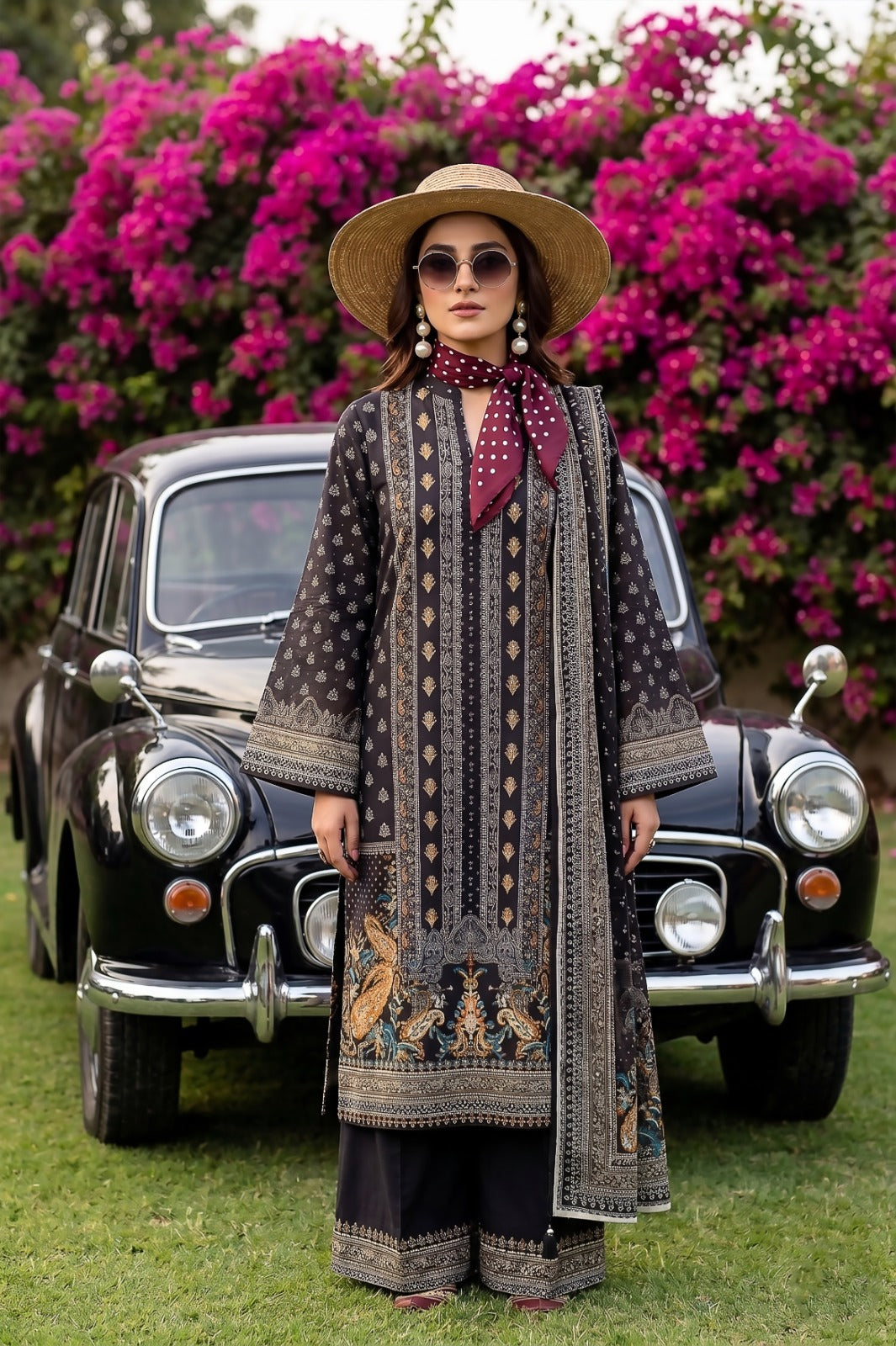 3PC Black Lawn Suit