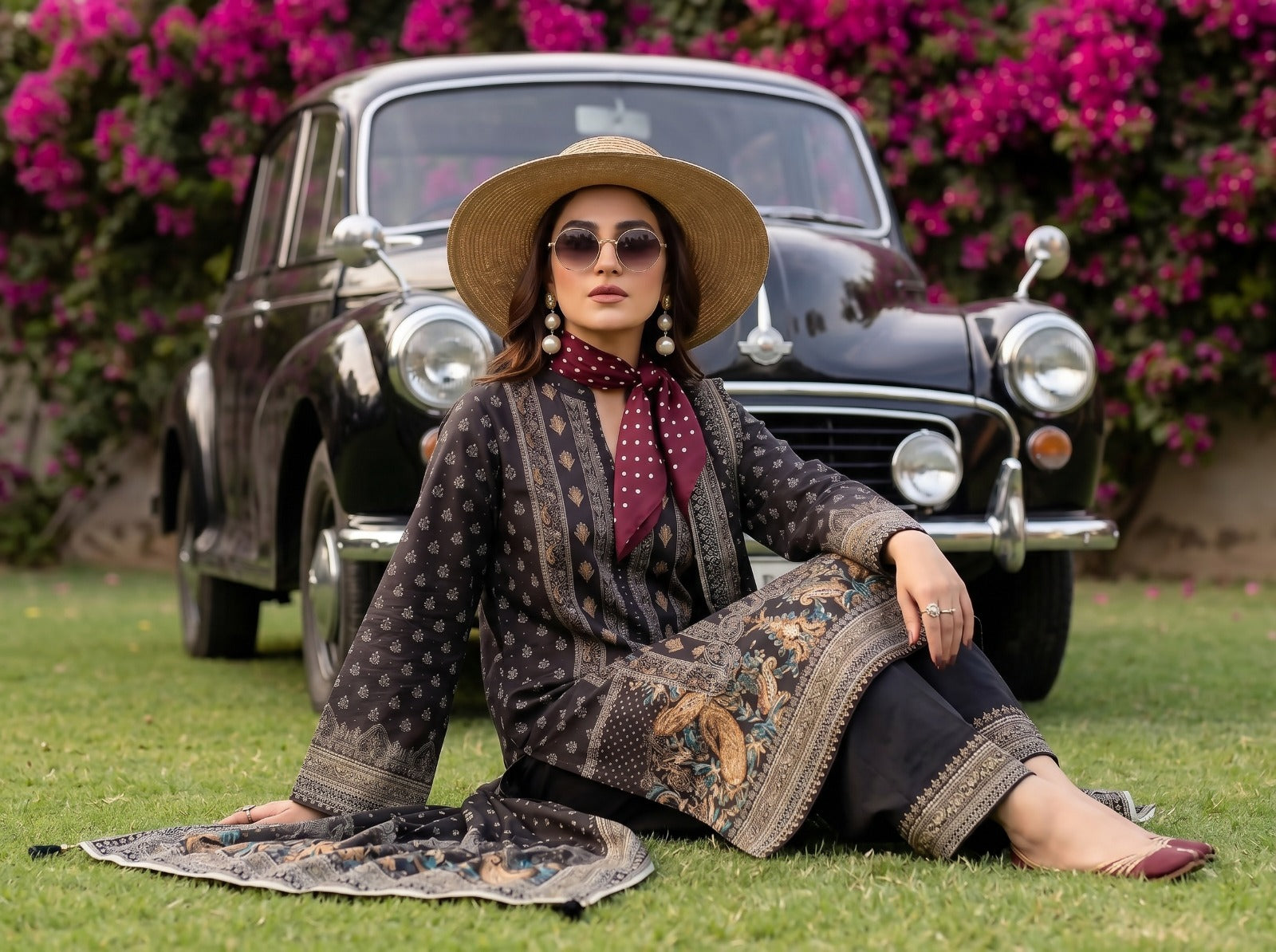 3PC Black Lawn Suit