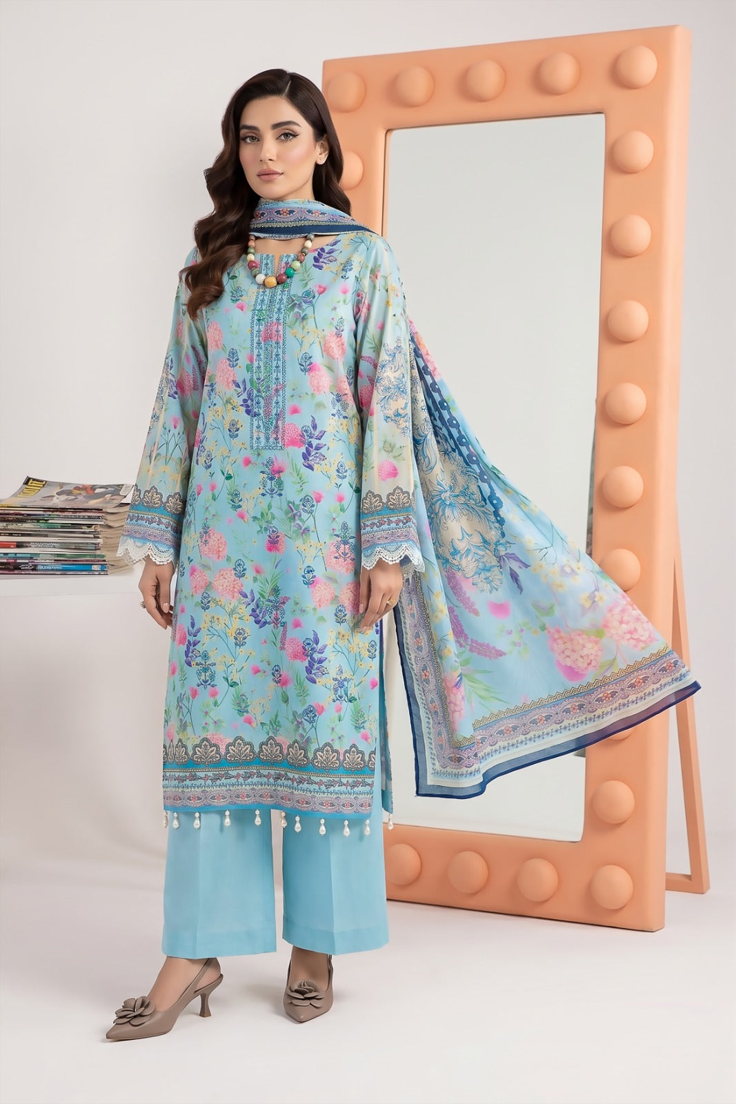 3PC Crystal Embroidered Lawn