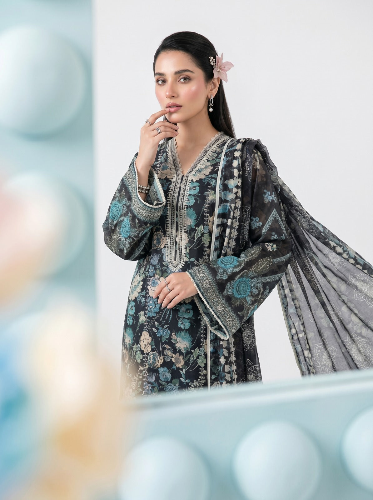 3PC Crystal Embroidered Lawn