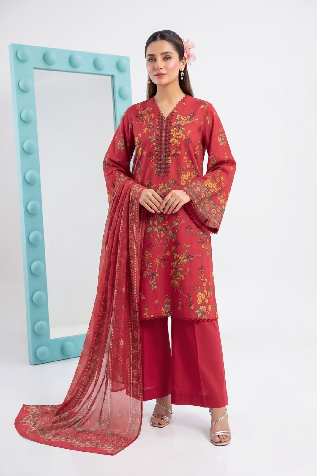 3PC Crystal Embroidered Lawn