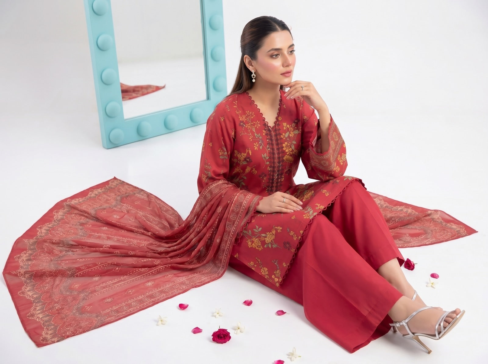 3PC Crystal Embroidered Lawn