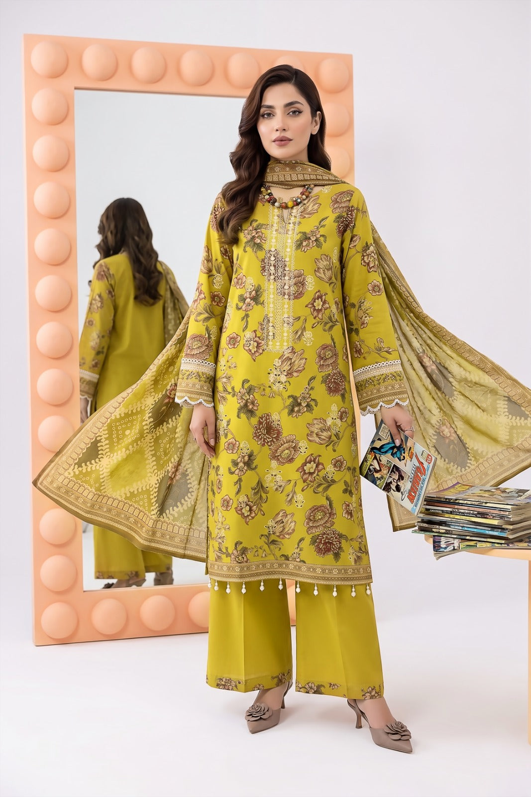 3PC Crystal Embroidered Lawn