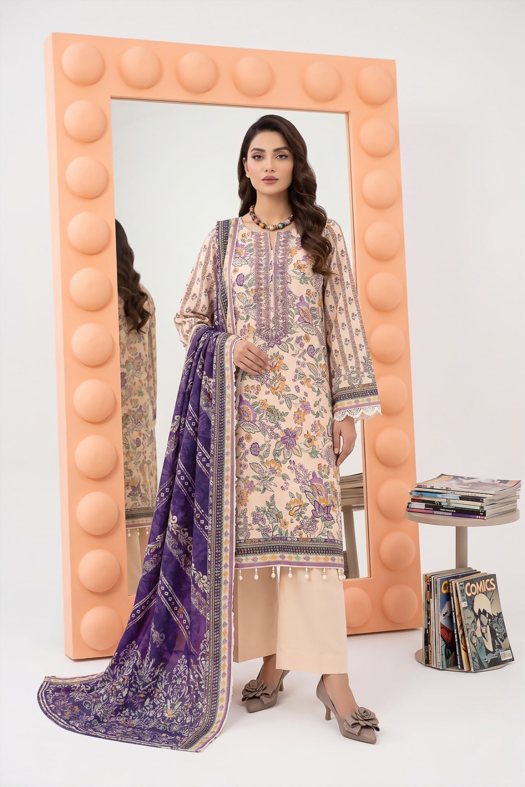 3PC Crystal Embroidered Lawn