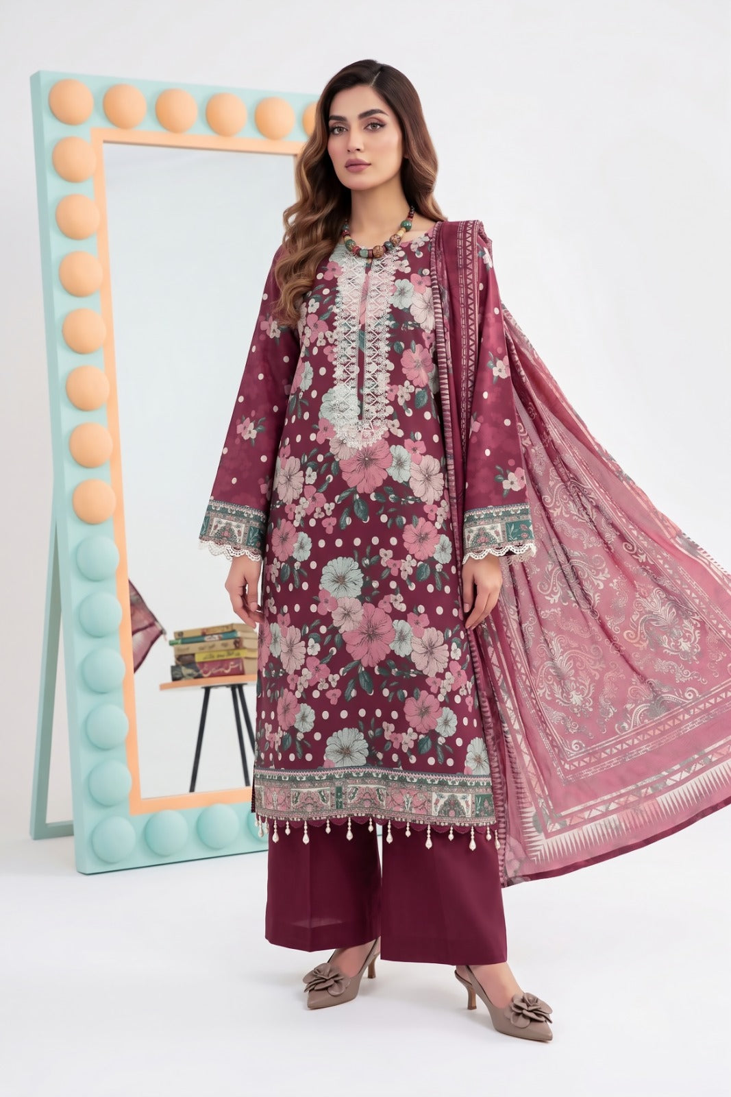 3PC Crystal Embroidered Lawn