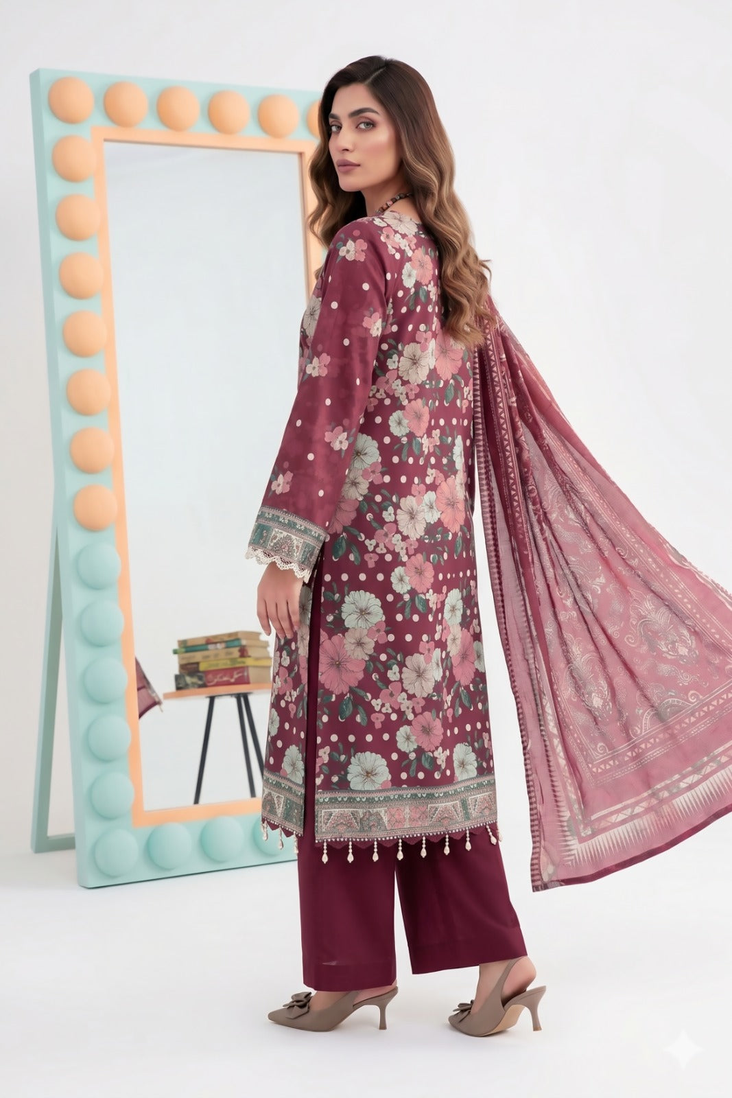 3PC Crystal Embroidered Lawn