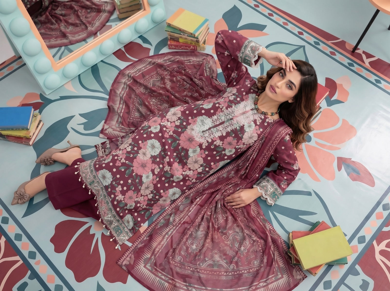 3PC Crystal Embroidered Lawn