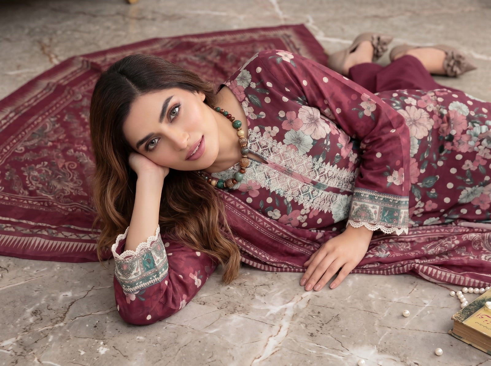 3PC Crystal Embroidered Lawn