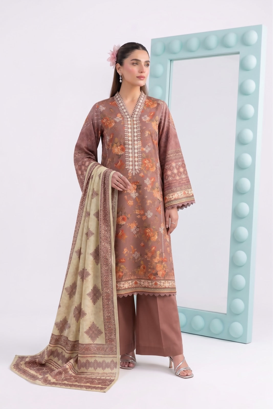 3PC Crystal Embroidered Lawn
