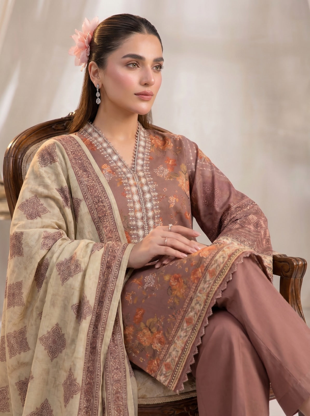 3PC Crystal Embroidered Lawn