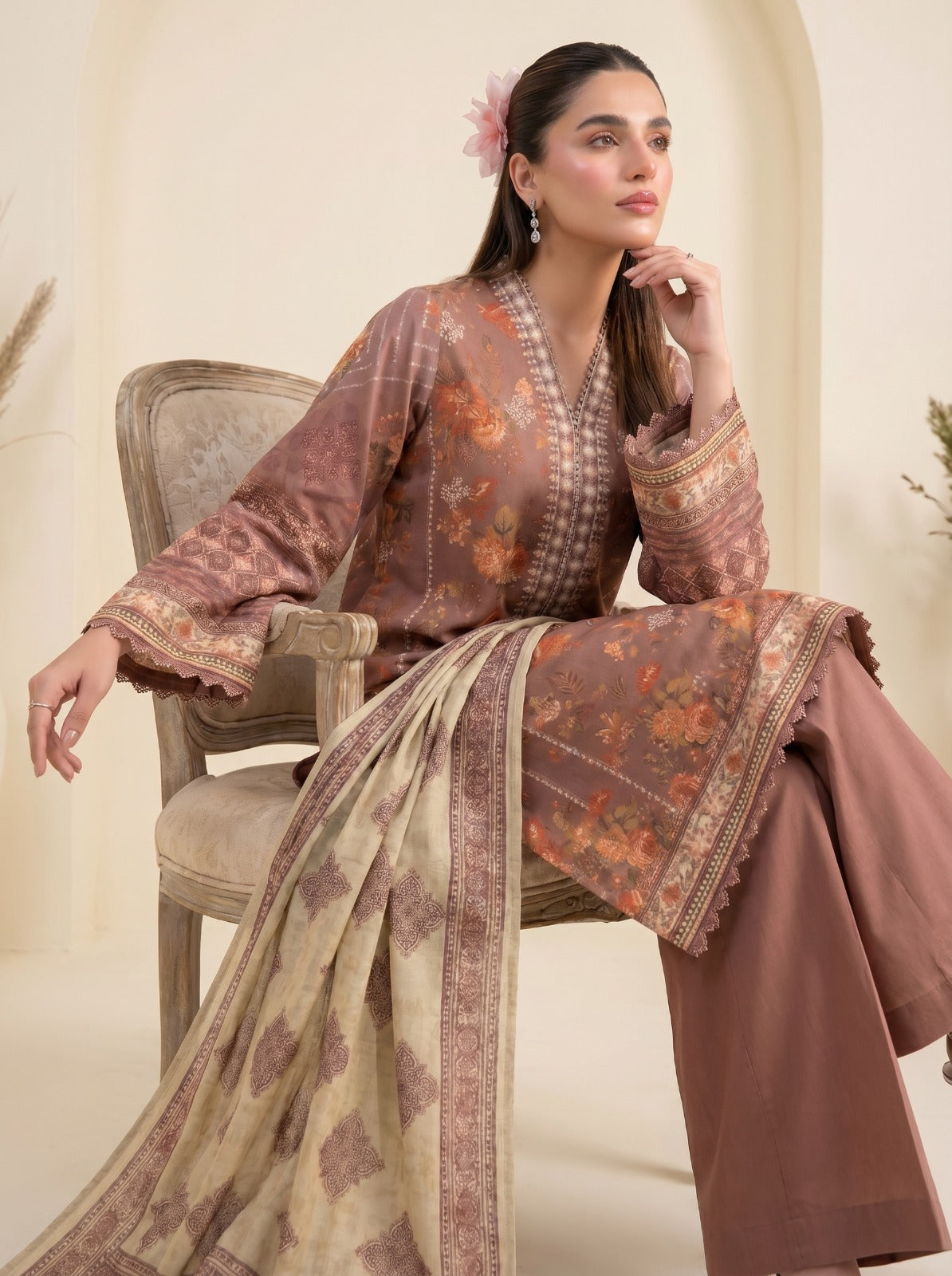 3PC Crystal Embroidered Lawn