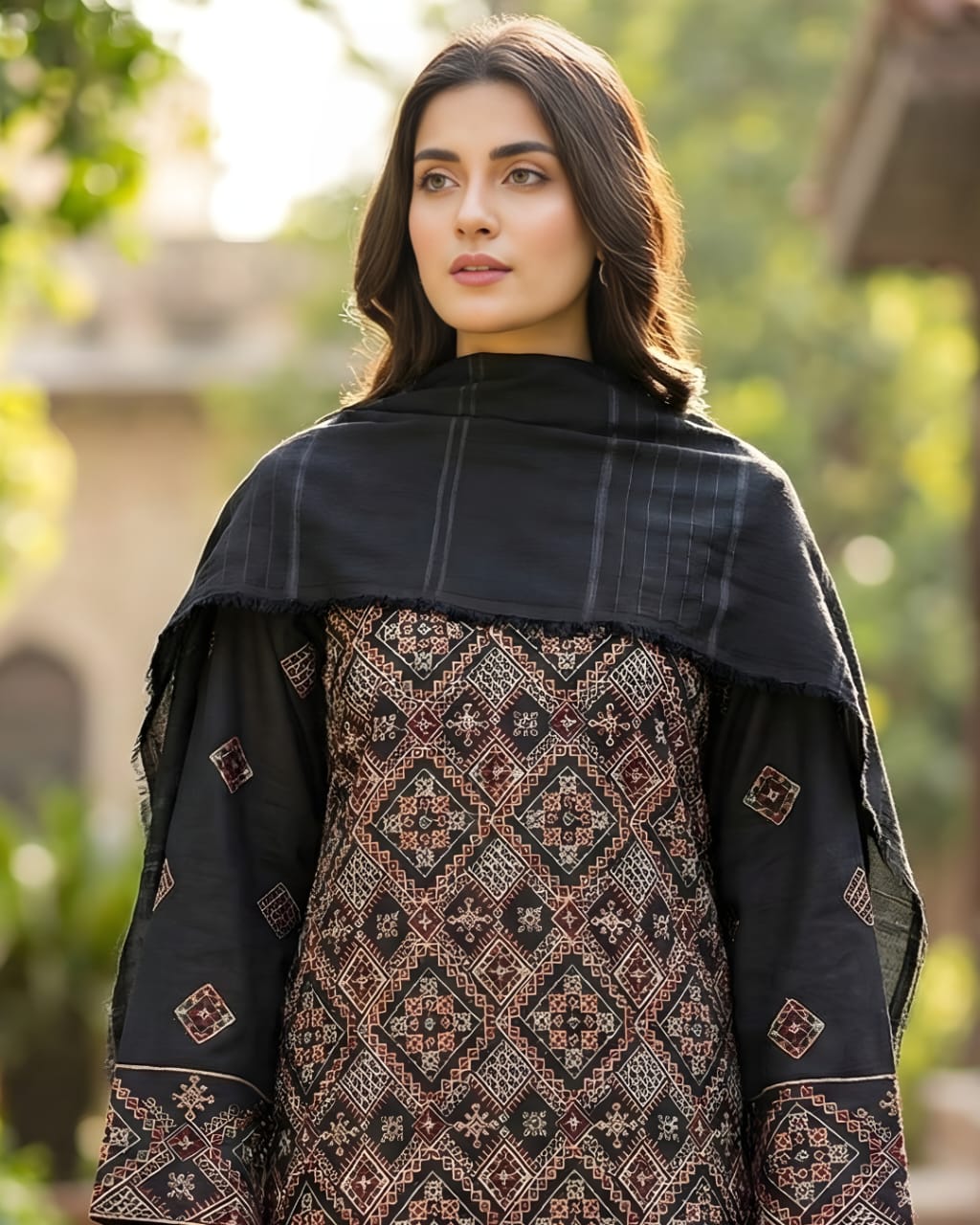 Peach Dhank Black UNSTITCHED