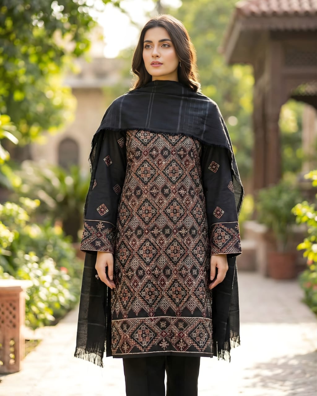 Peach Dhank Black UNSTITCHED