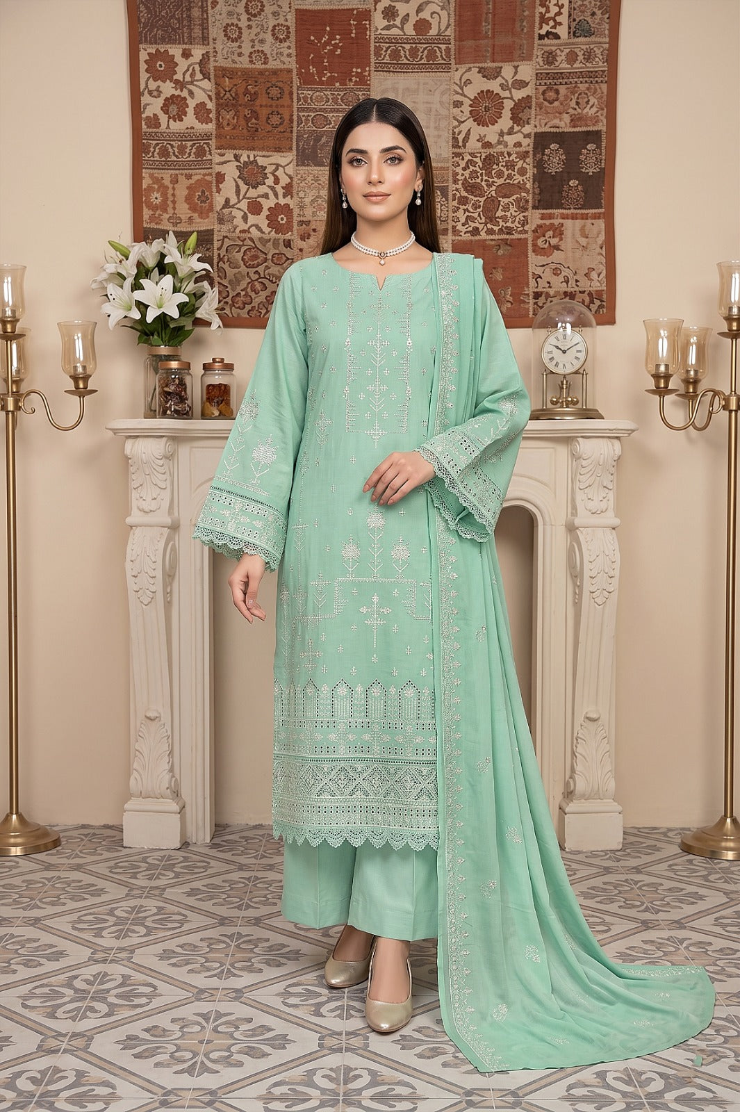 3PC Embroidery Lawn With Voil Emb Dupatta