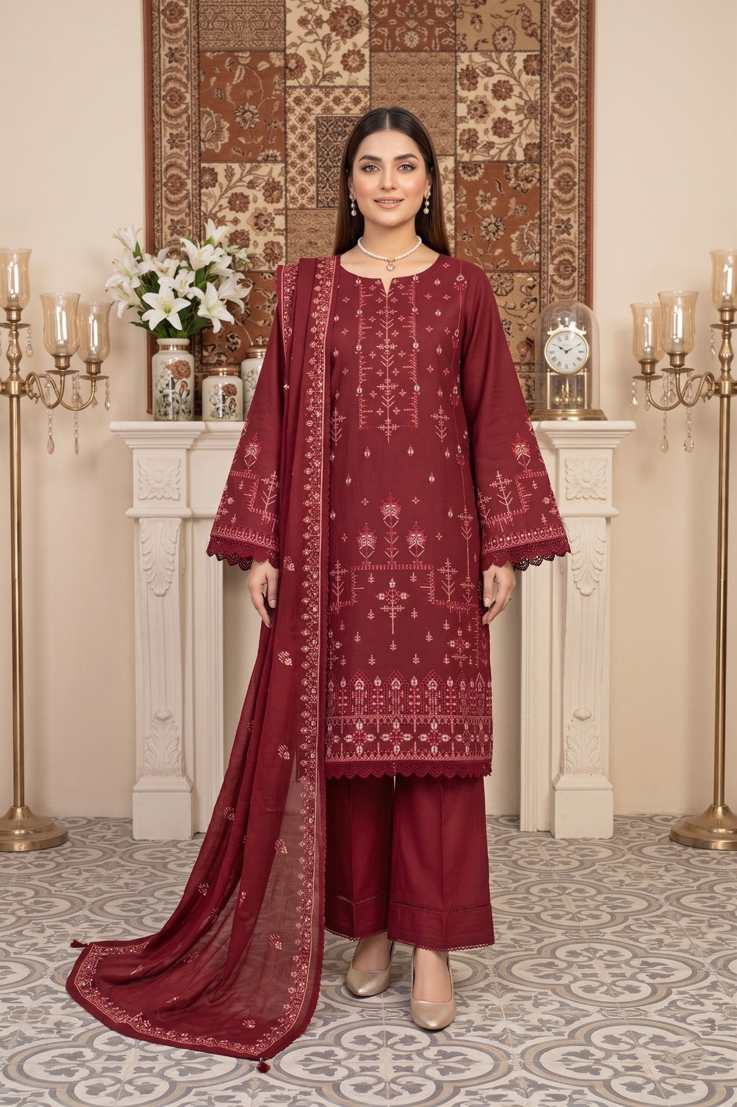 3PC Embroidery Lawn With Voil Emb Dupatta